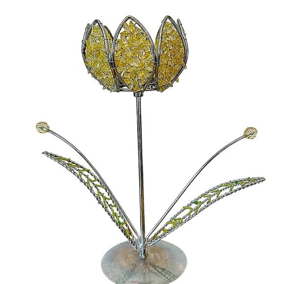 4-Piece Set Lotus Flower Votive Candle Holders Beaded Yellow Silver Unique - Picture 5 of 12